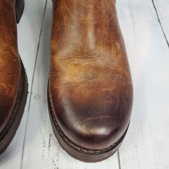 Frye 'Veronica' Back Zip Moto Boot Brown Women's Size 7B Leather Distressed GUC - Picture 8 of 16